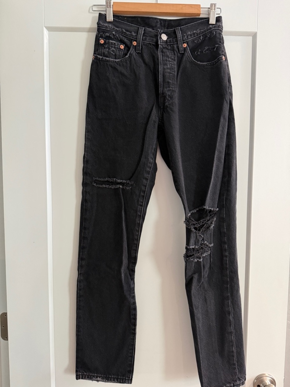 Levi's Black Distressed Boyfriend Jeans with Knee Rips